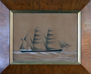 An Australian picture, in a Tasmanian musk frame, using watercolour  with Gauche Highlights, depicting the Trading Vessel ‘Ethel’, c.1880 - Price $1,575 -